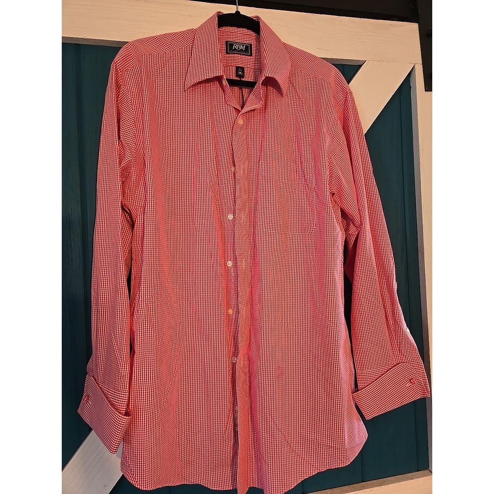 RBM Men's Pink Gingham with  French Cuff  Formal Shirt Sz 15 1/2 x 33A Cotton